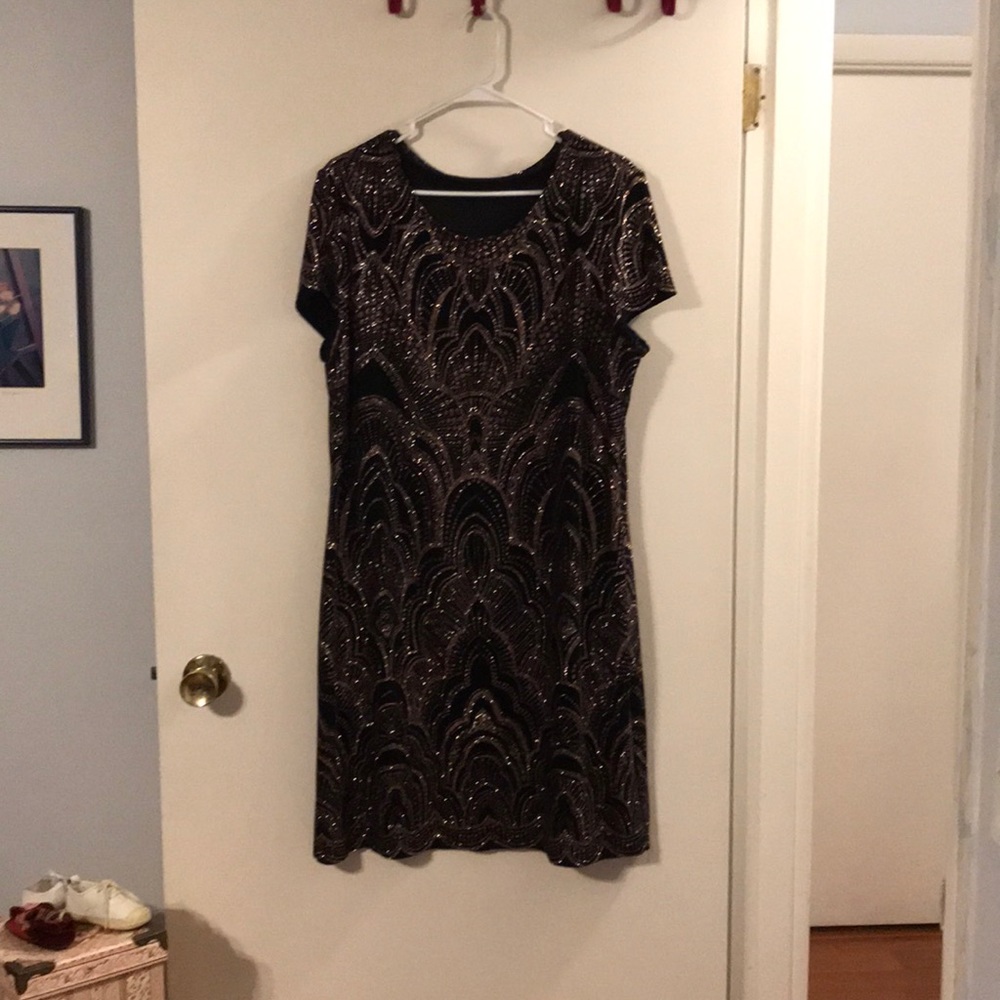 David’s bridal black/gold bodycon dress